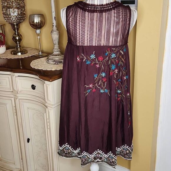 Taurun Tahiliani 100% silk brown embroidered dress made in India women's size Sm - Picture 3 of 4